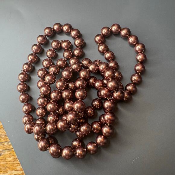 Long Brown Pearl Necklace Brown Pearls 46" - Picture 2 of 4